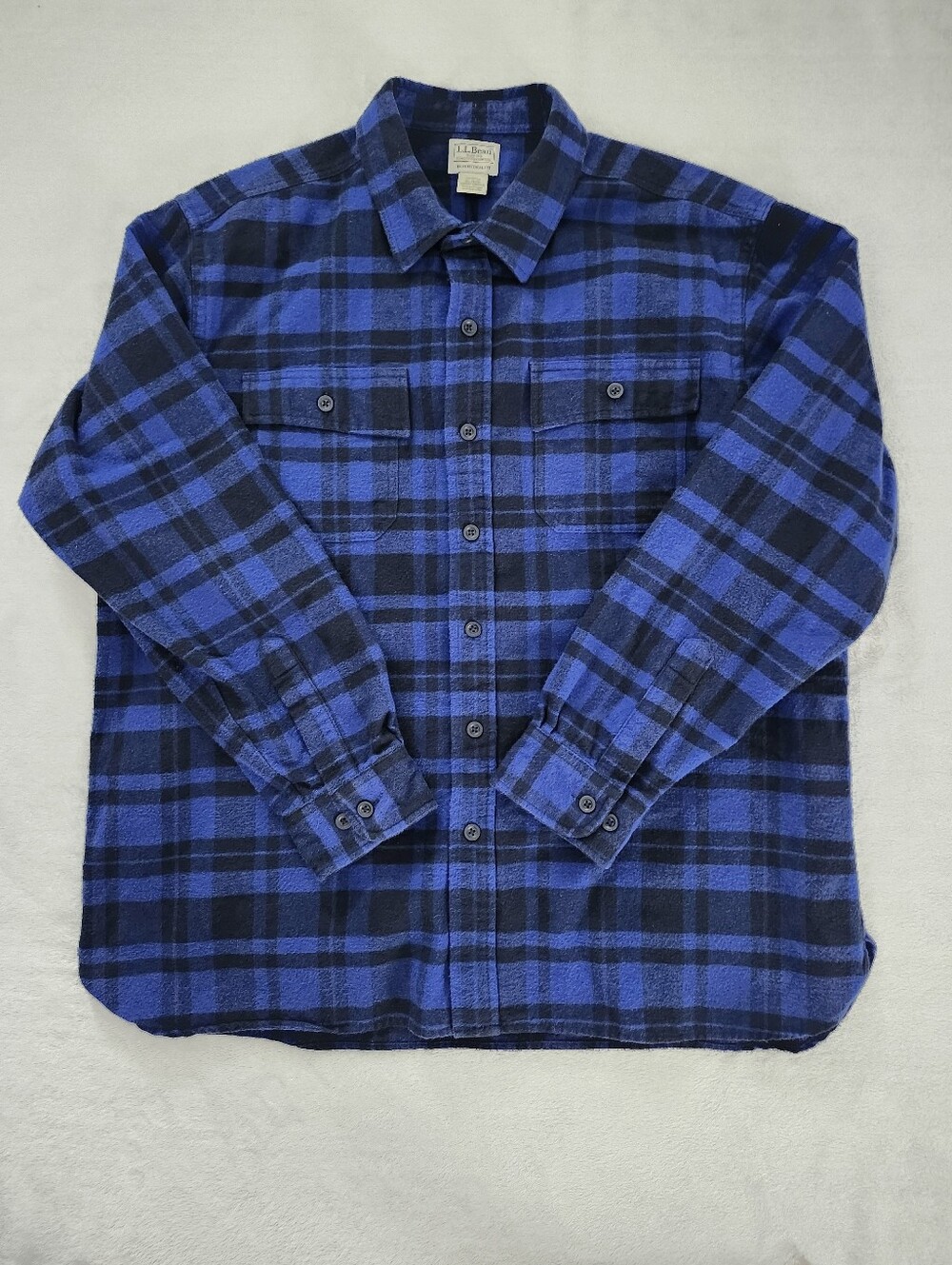 L.L. BEAN XL Blue Plaid Thick Chamois Shirt Traditional Fit Cozy Flannel Shirt